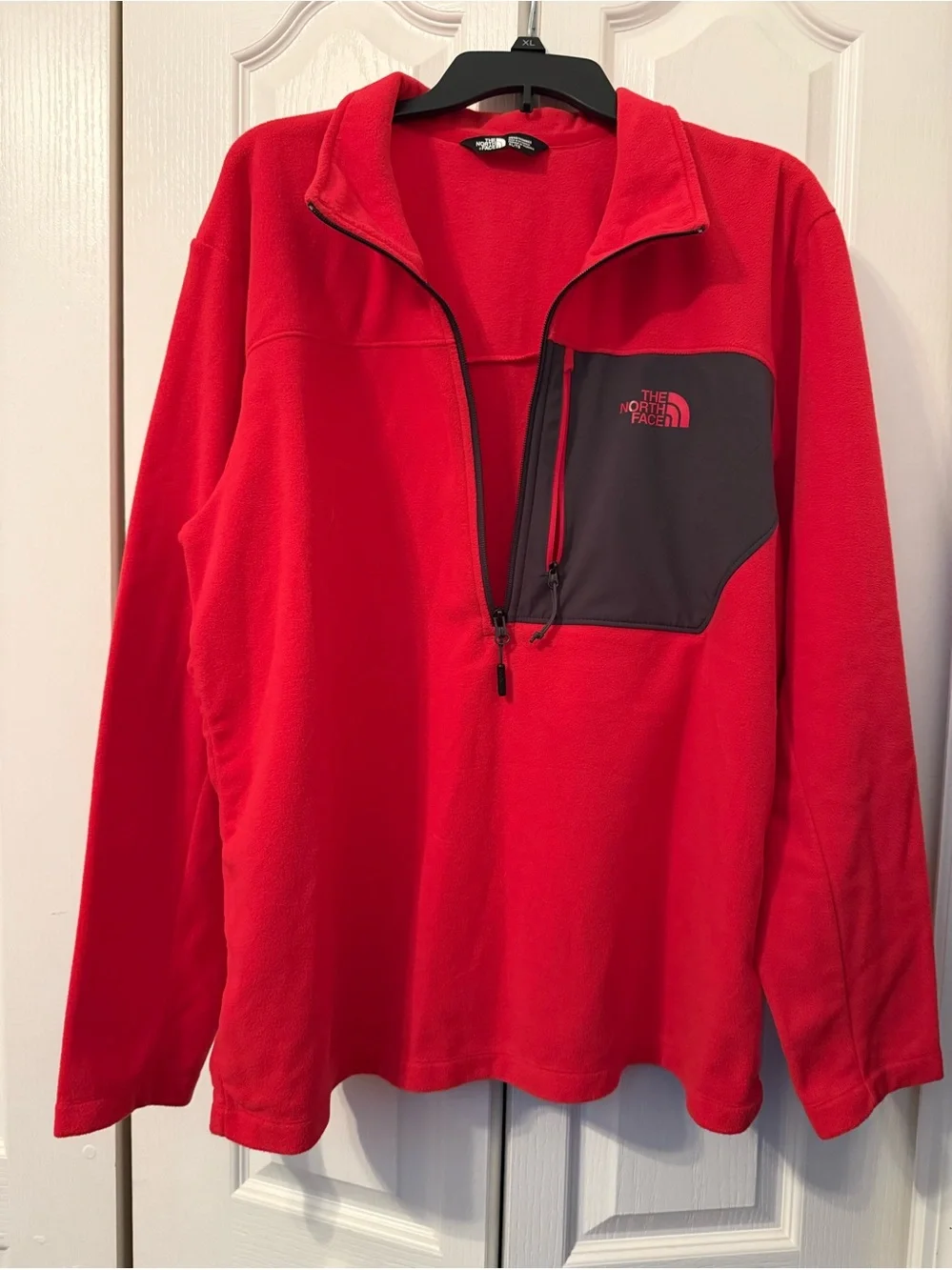 The North Face Red Fleece Pullover with Black Neck Label